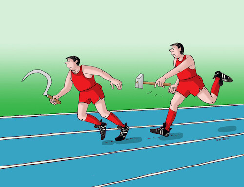 Cartoon: komunbeh (medium) by Lubomir Kotrha tagged sprinters,hammer,sickle,sprinters,hammer,sickle
