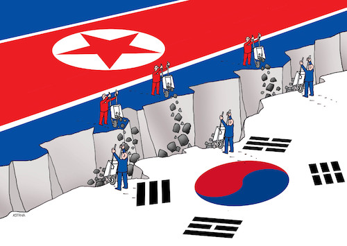 Cartoon: korea18 (medium) by Lubomir Kotrha tagged korea,north,south,kim,war,peace,world