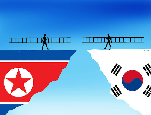 Cartoon: korebriky (medium) by Lubomir Kotrha tagged korea,north,south,kim,war,peace,world