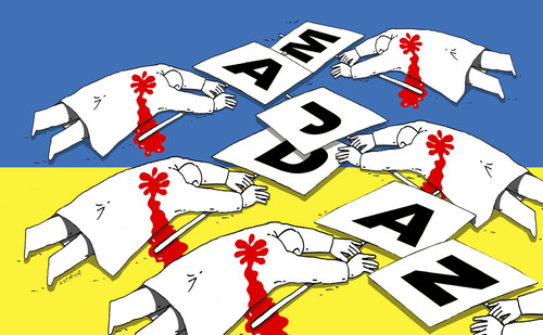 Cartoon: majdan1a (medium) by Lubomir Kotrha tagged ukraine,majdan,war,peace,uerope,usa,nato,putin,obama