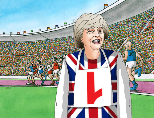 Cartoon: mayone2 (medium) by Lubomir Kotrha tagged british,election,theresa,may,jeremy,corbyn,brexit,eu,world,libra,euro,dollar