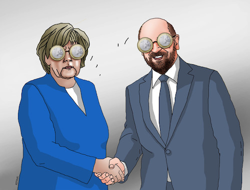 Cartoon: merkelschulzeur (medium) by Lubomir Kotrha tagged germany,governmental,coalition,merkel,schulz,europe,euro,the,world