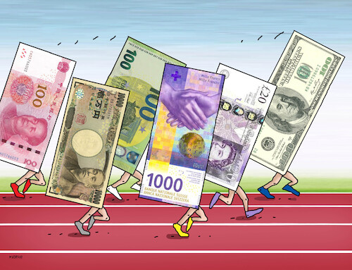 Cartoon: moneysprint (medium) by Lubomir Kotrha tagged money,dollar,euro,libra,frank,money,dollar,euro,libra,frank