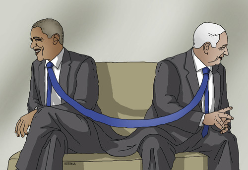 Cartoon: obama netanyahu (medium) by Lubomir Kotrha tagged usa,israel,iran,obama,netanyahu,world,peace,war