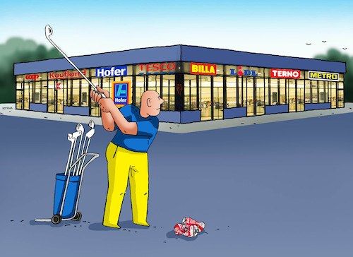 Cartoon: odpadgolf (medium) by Lubomir Kotrha tagged plastics,bottle,waste,cans