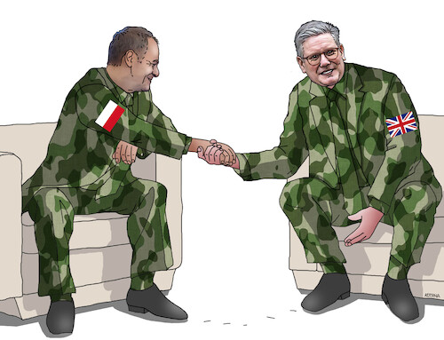 Cartoon: polbrit (medium) by Lubomir Kotrha tagged poland,britain,starmer,tusk,war,peace,poland,britain,starmer,tusk,war,peace