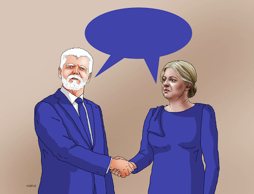 Cartoon: prezidenti2 (medium) by Lubomir Kotrha tagged czech,slovak,prezidents,caputova,pavel,czech,slovak,prezidents,caputova,pavel