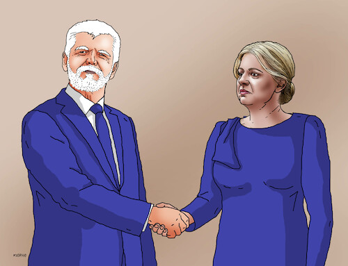 Cartoon: prezidenti (medium) by Lubomir Kotrha tagged czech,slovak,prezidents,caputova,pavel,czech,slovak,prezidents,caputova,pavel
