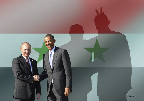Cartoon: putin-obama (medium) by Lubomir Kotrha tagged syria,war,peace