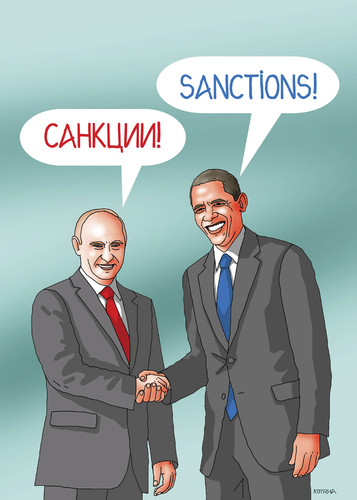 Cartoon: sanctions (medium) by Lubomir Kotrha tagged obama,putin,eu,usa,russia,ukraine,war,sanctions
