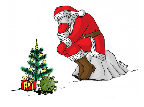 Cartoon: santakorona (medium) by Lubomir Kotrha tagged christmas,santa,claus,winter,covid,christmas,santa,claus,winter,covid