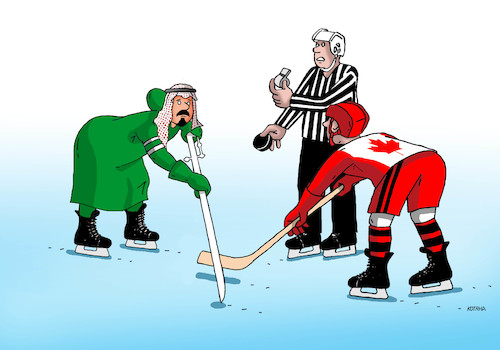 Cartoon: saudhokej3 (medium) by Lubomir Kotrha tagged saudi,arabia,diplomatic,war,canada,ambassador,oil,business,activities
