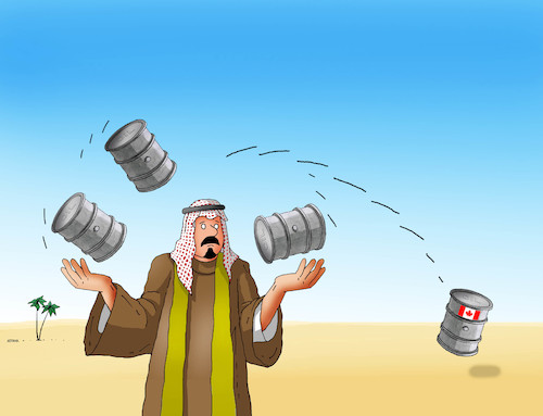 Cartoon: saudsud (medium) by Lubomir Kotrha tagged saudi,arabia,diplomatic,war,canada,ambassador,oil,business,activities