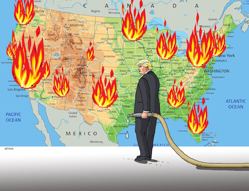 Cartoon: trumpahasic25 (medium) by Lubomir Kotrha tagged usa,los,angeles,protests,riots,trump,national,guard,usa,los,angeles,protests,riots,trump,national,guard