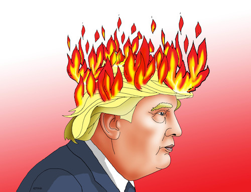 Cartoon: trumpfire (medium) by Lubomir Kotrha tagged usa,trump,protests,usa,trump,protests,proteste,feuer,haare,kopf,brennen