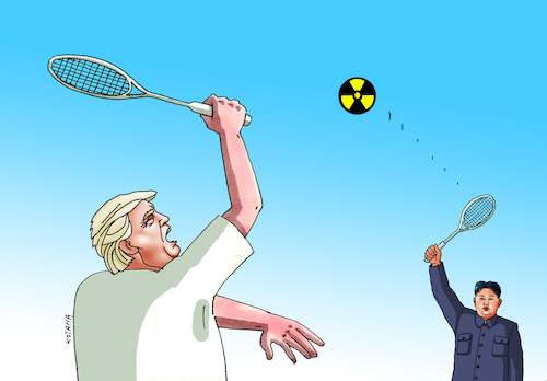 Cartoon: trumptenkim (medium) by Lubomir Kotrha tagged kim,nord,korea,nuclear,war,usa,trump,world