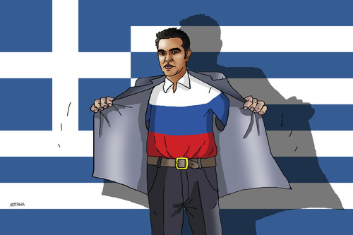 Cartoon: tsiprusko (medium) by Lubomir Kotrha tagged greece,eu,europe,ecb,syriza,money,russia,putin