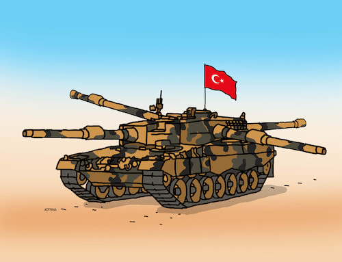 Cartoon: turtank (medium) by Lubomir Kotrha tagged turkey,syria,kurds,isis,usa,war,erdogan,assad,trump,putin