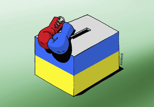 Cartoon: ua2014 (medium) by Lubomir Kotrha tagged elections,ukraine,wahlen,peace,war,people,nato,usa,eu,russia