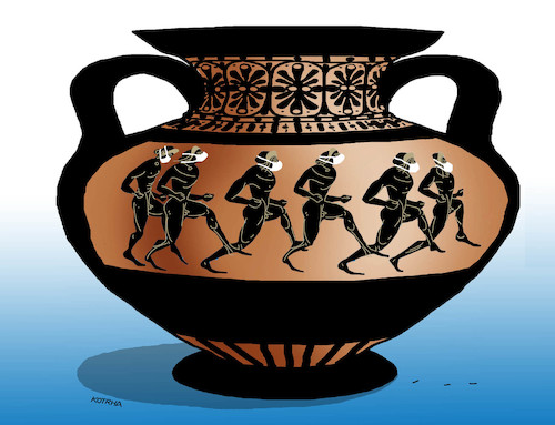 Cartoon: virusgre (medium) by Lubomir Kotrha tagged coronavirus,china,world,coronavirus,china,world,greece,mask,vase,archeology,archaeology