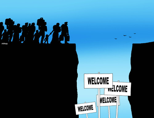 Cartoon: welcomewelcome (medium) by Lubomir Kotrha tagged refugees,welcome,europe,afrika,germany,merkel,world