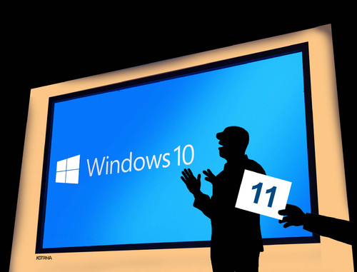 Cartoon: windows10 (medium) by Lubomir Kotrha tagged windows,apple,mac,operation,systems