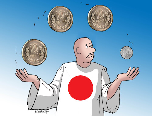 Cartoon: japan vs usa (medium) by Lubomir Kotrha tagged japanese,yen,versus,us,dollar,japanese,yen,versus,us,dollar