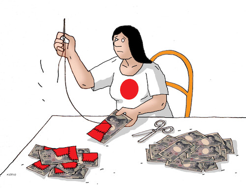 Cartoon: japan vs usa (medium) by Lubomir Kotrha tagged japanese,yen,versus,us,dollar,japanese,yen,versus,us,dollar