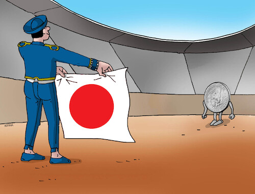 Cartoon: japan vs usa (medium) by Lubomir Kotrha tagged japanese,yen,versus,us,dollar,japanese,yen,versus,us,dollar