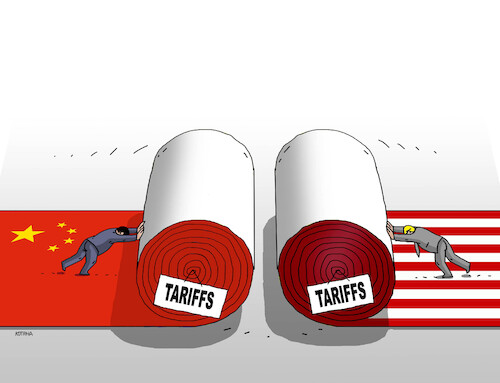 Cartoon: tariffs Donald Trump USA (medium) by Lubomir Kotrha tagged tariffs,donald,trump,usa,tariffs,donald,trump,usa