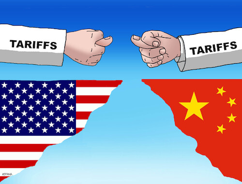 Cartoon: tariffs Donald Trump USA (medium) by Lubomir Kotrha tagged tariffs,donald,trump,usa,tariffs,donald,trump,usa