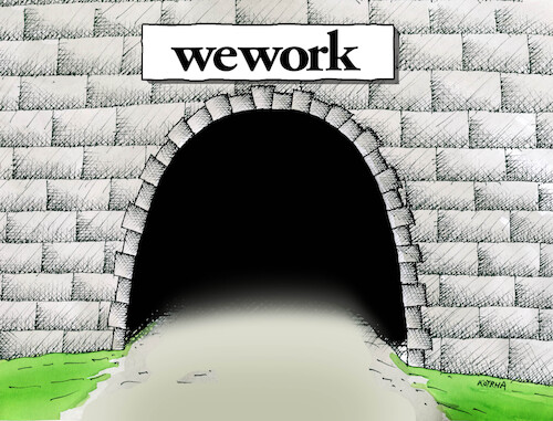 Cartoon: wework (medium) by Lubomir Kotrha tagged bankruptcy,crash,fraud,bankruptcy,crash,fraud