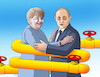 Cartoon: putobjatie (small) by Lubomir Kotrha tagged meeting,angela,merkel,vladimir,putin,germany,russia,north,stream,gas,euro,ruble,dollar