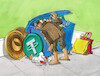Cartoon: stablecoin (small) by Lubomir Kotrha tagged bitcoin,banks,cryptocurrencies,dollar,euro,pound,stablecoin