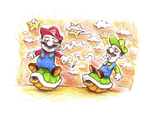 Cartoon: Mario and Luigi (medium) by Trippy Toons tagged super,mario,luigi,trippy,marihu,weed,cannabis,stoner,kiffer,ganja,video,game