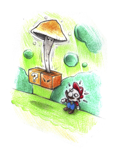Cartoon: Mario mushroom (medium) by Trippy Toons tagged super,mario,trippy,marihu,weed,cannabis,stoner,kiffer,ganja,video,game,mushroom,pilz