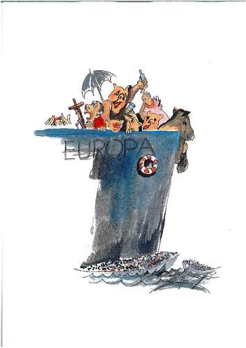 Cartoon: Das Flüchtlingsdrama vor Europa (medium) by Steffi und Siggi tagged politik,meer,europa,flüchtlingsdrama