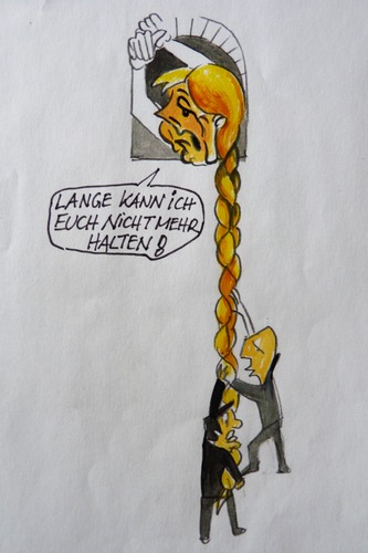 Cartoon: Merkel-Rapunzel (medium) by Steffi und Siggi tagged politik,griechenland,merkel,außenpolitik