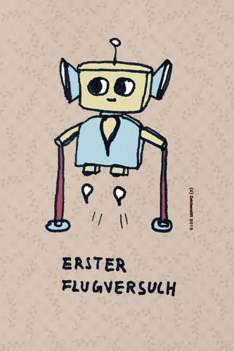 Cartoon: Flugversuche (medium) by zeichenstift tagged robot,android,flying