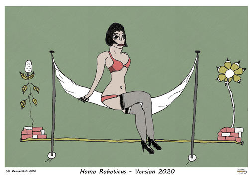 Cartoon: Homo Roboticus (medium) by zeichenstift tagged hubot,android,roboter,science,fiction,hängematte