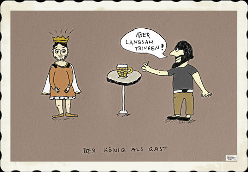 Cartoon: König als Gast (medium) by zeichenstift tagged könig,gast,gastfreundschaft,bier,kneipe,trinken,feiern,king,guest
