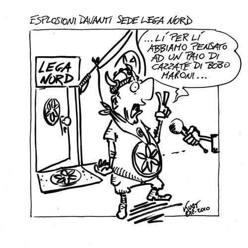 Cartoon: Esplosioni davanti Lega Nord (medium) by kurtsatiriko tagged lega,nord,maroni