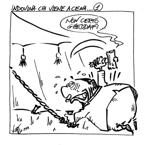 Cartoon: Indovina chi viene a cena 1 (medium) by kurtsatiriko tagged berlusconi,gheddafi