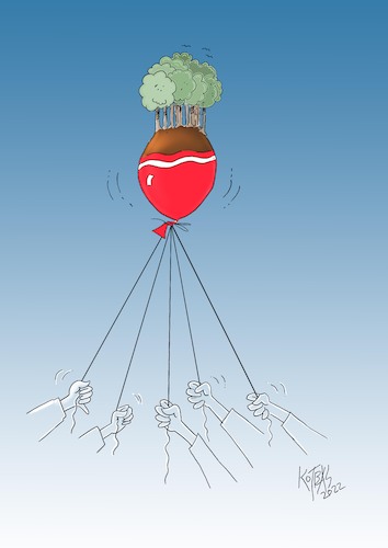 Cartoon: ecology (medium) by kotbas tagged tree,egology,forest,danger,environment,balloon,climate