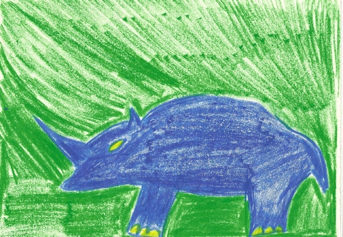 Cartoon: rhino wax blue on green (medium) by skätsch-up tagged rhino,blue,green,animal,wax