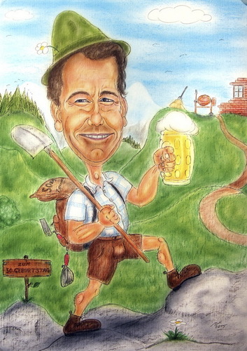 Cartoon: Wanderer mit Bierkrug (medium) by Zeichenstift Karikaturen tagged wandern,baumeister,geschenk,beruf,berge,luft,karikaturen,geburtstagswünsche,glückwunsch,50,geburtstag,aussicht