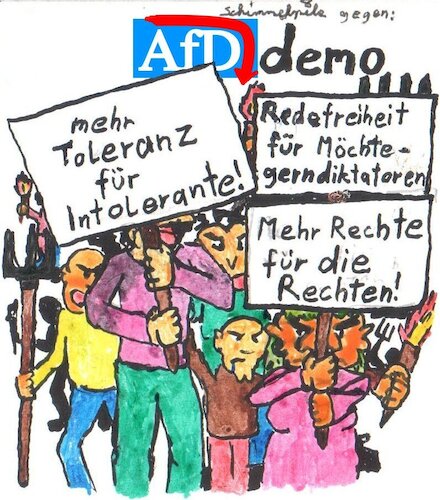 Cartoon: AfD-Demo (medium) by Schimmelpelz-pilz tagged afd,alternative,für,deutschland,demo,demonstration,massenhysterie,masse,rechts,rechte,nazis,neonazis,nazi,faschisten,fascho,faschist,rechtsradikal,rechtsradikale,nationalist,nationalisten,fackel,feuer,flamme,mistgabel,volkshetze,bauernaufstand,wütend
