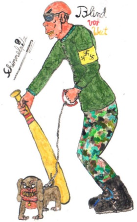 Cartoon: Blind vor Wut (medium) by Schimmelpelz-pilz tagged blind,wut,fremdenhass,skinhead,nazi,wutbürger,hund,köter,blindenhund,baseballschläger,glatze,glatzkopf,brille,sonnenbriller,bomberjacke