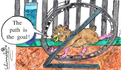 Cartoon: Hamster Philosopher (medium) by Schimmelpelz-pilz tagged hamster,cage,wheel,asia,asian,east,eastern,philosophy,philosopher,taoism,sense,senseless,stagnation