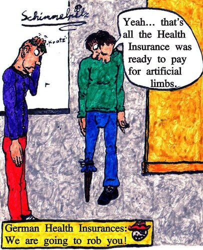 Cartoon: Health Insurance Meanness (medium) by Schimmelpelz-pilz tagged meanness,miserly,prosthesis,wooden,leg,pirate,piracy,health,insurance,money